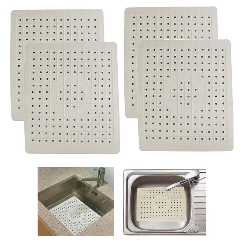 4 Pack Kitchen Sink Mat Non-Slip Drain Pad Protector Rubber Durable 10" x 12"