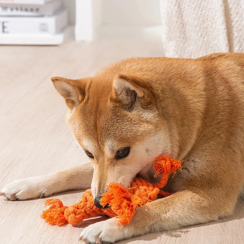 Cartoon Animal Dog Chew Toys | Handmade Cotton Rope Carrot Shape | Braided Bite-Resistant Molar Cleaning Toy for Small and Large Dogs