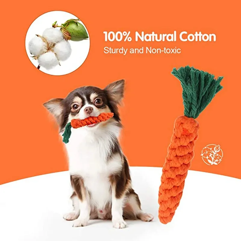 Cartoon Animal Dog Chew Toys | Handmade Cotton Rope Carrot Shape | Braided Bite-Resistant Molar Cleaning Toy for Small and Large Dogs