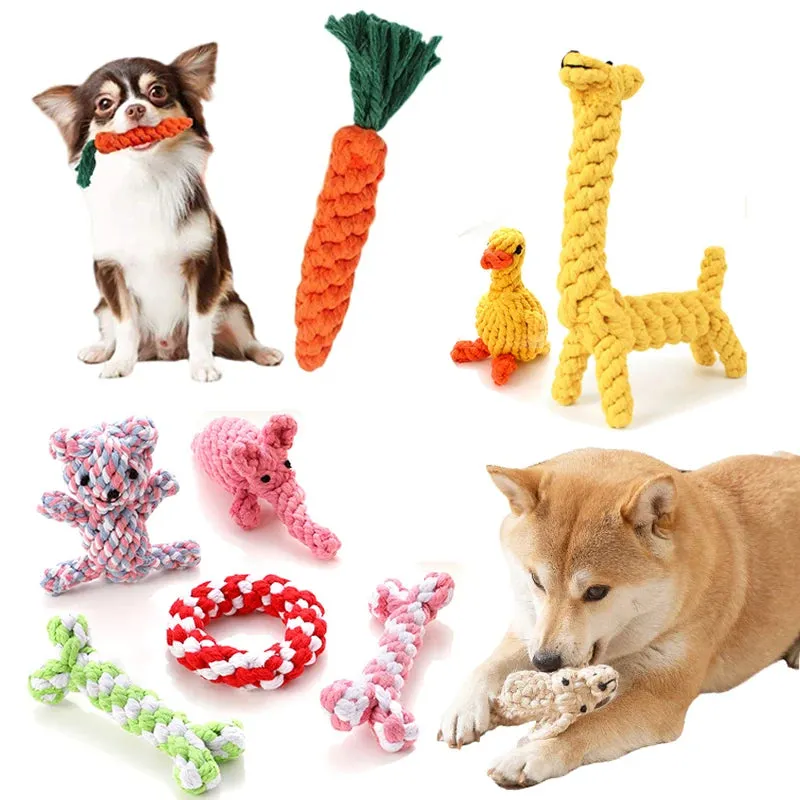 Cartoon Animal Dog Chew Toys | Handmade Cotton Rope Carrot Shape | Braided Bite-Resistant Molar Cleaning Toy for Small and Large Dogs