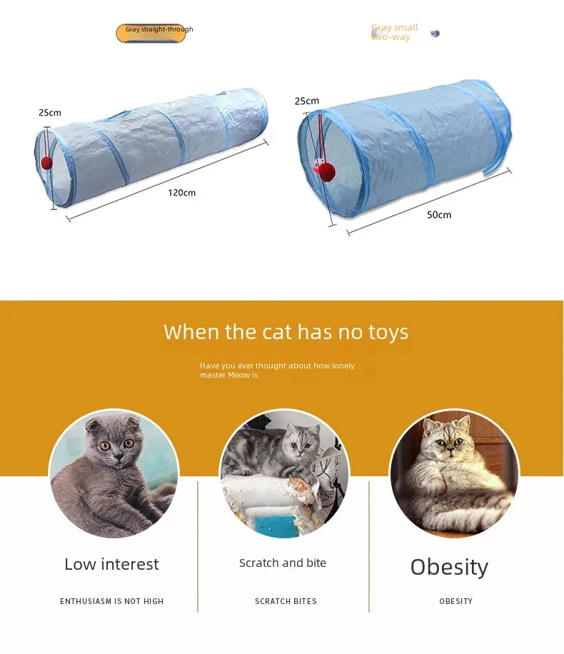 Grey Cat Toy Tunnel with Scratching and Play Features