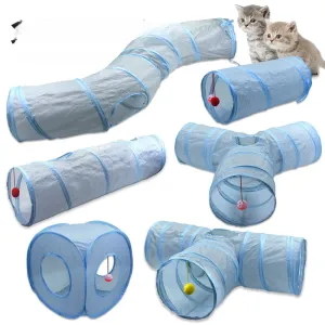 Grey Cat Toy Tunnel with Scratching and Play Features
