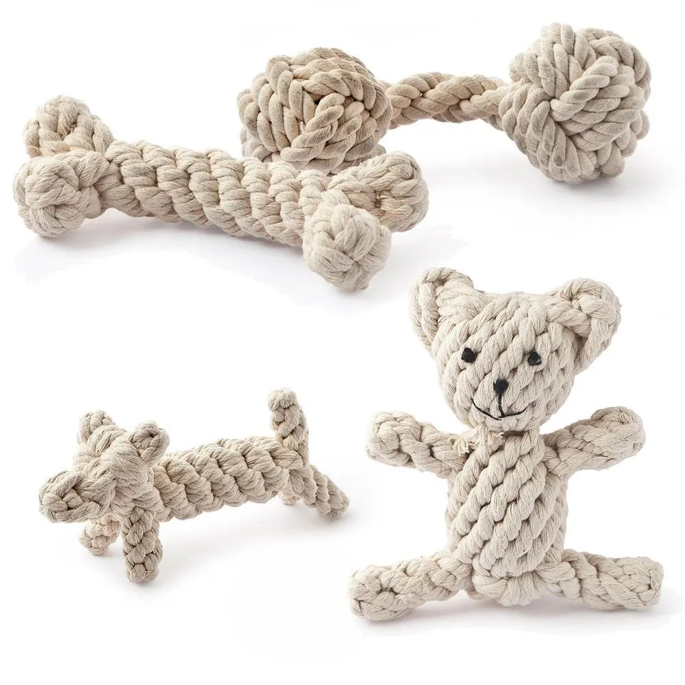 Natural Knotted Rope Dog Toy (Bone)