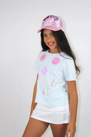 Paper Flower Baseball Balls Applique T-Shirt