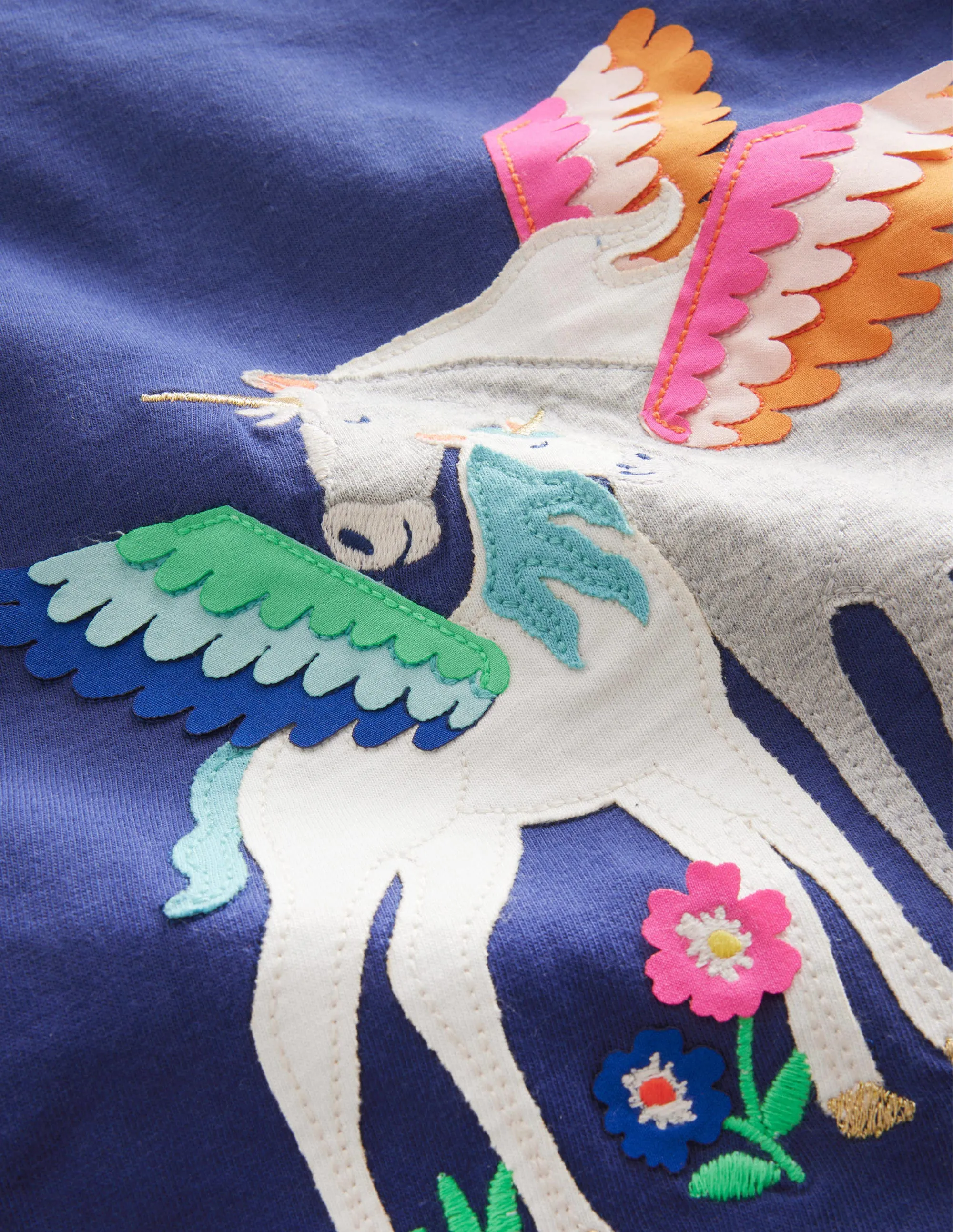Puff Sleeve Appliqué T-shirt-Soft Starboard Unicorns