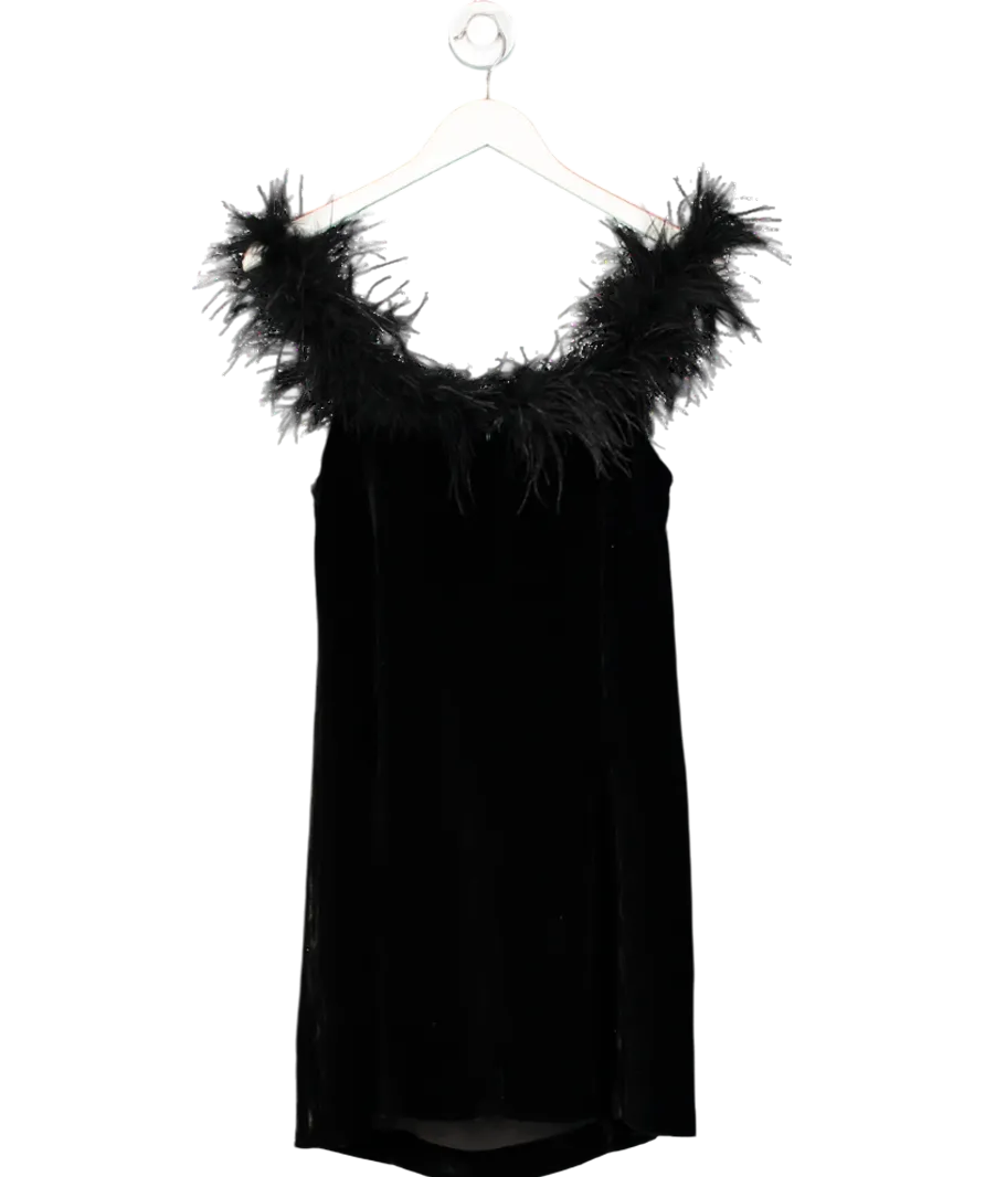 Rixo Black Lena Feather Trimmed Dress UK S