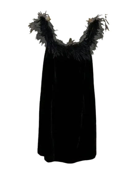 Rixo Black Lena Feather Trimmed Dress UK S