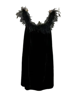 Rixo Black Lena Feather Trimmed Dress UK S